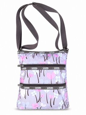 LeSportsac Pastel Floral Heart Print 3 Zip Crossbody Bag Nylon Y2K Travel